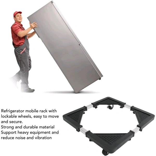 Adjustable Refrigerator Stand with Wheels – Heavy Duty Mobile Base (Black)