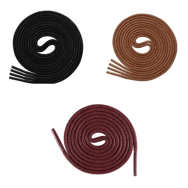 GRAH SANGRAH® (3 Pair) 1 Pair Per Color Waxed Cotton Dress Round Shoelaces For Formal Shoes/Leather Shoe/Boots - 75 CM, Black-Tan-Dark Maroon