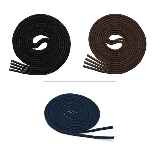 GRAH SANGRAH® (3 Pair) 1 Pair Per Color Waxed Cotton Dress Round Shoelaces For Formal Shoes/Leather Shoe/Boots - 90 CM, Black-Dark Brown-Navy