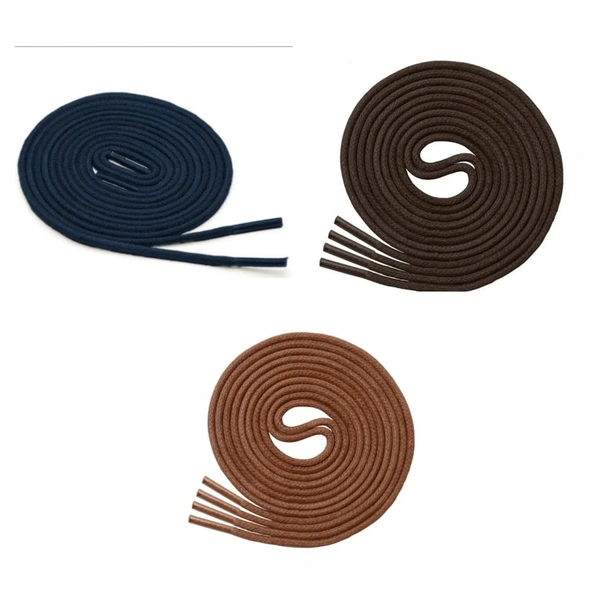 GRAH SANGRAH® (3 Pair) 1 Pair Per Color Waxed Cotton Dress Round Shoelaces For Formal Shoes/Leather Shoe/Boots - 120 CM, Tan-Dark Brown-Navy