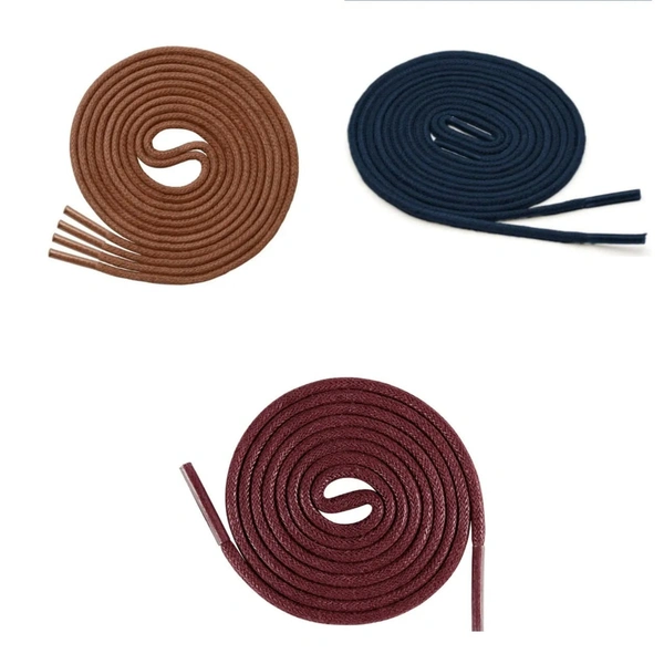 GRAH SANGRAH® (3 Pair) 1 Pair Per Color Waxed Cotton Dress Round Shoelaces For Formal Shoes/Leather Shoe/Boots - 90 CM, Tan-Navy-Maroon