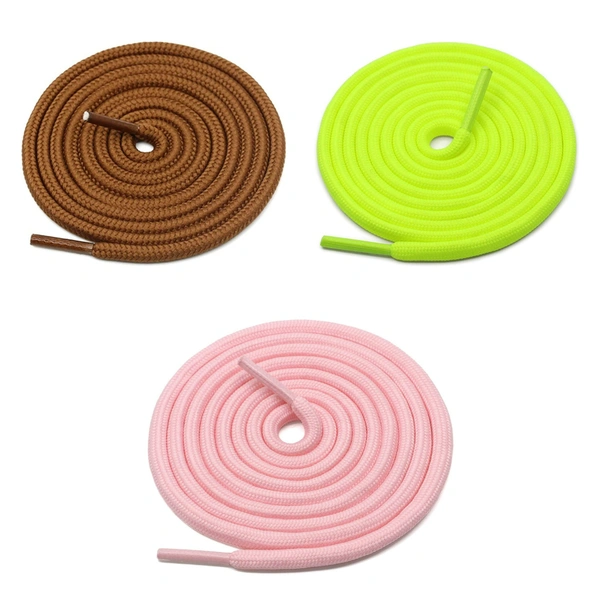 GRAH SANGRAH® 3 Pair (1 Pair Per Single Color) Unisex Shoes Laces For Sport, Running Casual Gym Shoelaces - 120 CM, Pink_ Fluorescent_ Camel