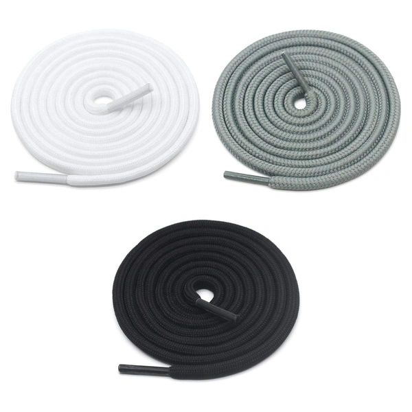 GRAH SANGRAH® 3 Pair (1 Pair Per Single Color) Unisex Shoes Laces For Sport, Running Casual Gym Shoelaces - 120 CM, Black_ Grey_ White
