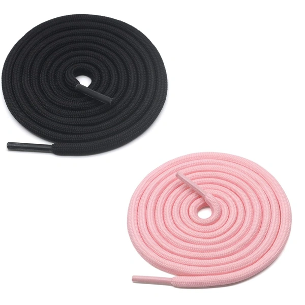 GRAH SANGRAH® 2 Pair (1 Pair Per Single Color) Unisex Shoes Laces For Sport, Running Casual Gym Shoelaces - 120 CM, Black-Pink