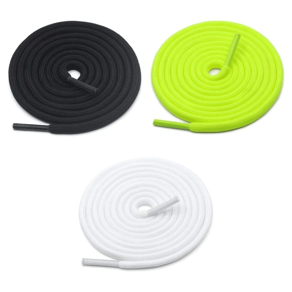 GRAH SANGRAH® 3 Pair (1 Pair Per Single Color) Unisex Shoes Laces For Sport, Running Casual Gym Shoelaces - 120 CM, Black_ Fluorescent_ White