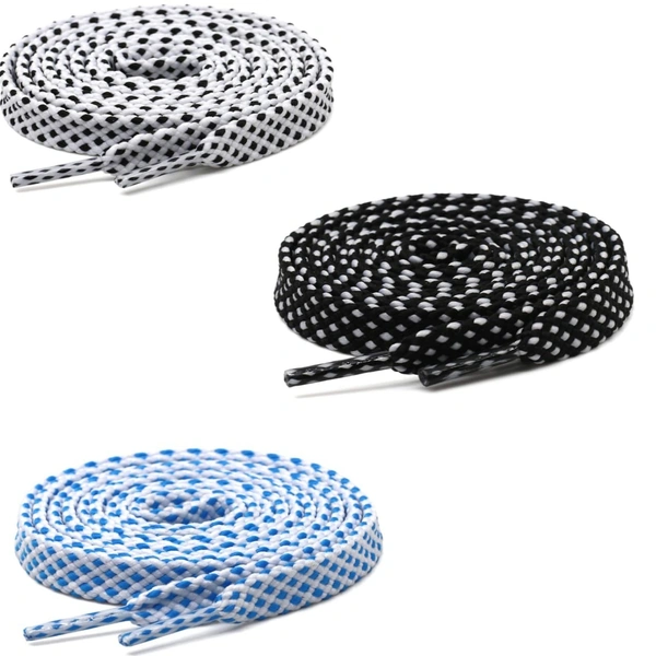 GRAH SANGRAH® 3 Pair (1 Pair Per Single Color) Flat Unisex Shoelaces For Casual, Running Sports Shoes Double Color Twill - 120 CM, White-Black-Sky