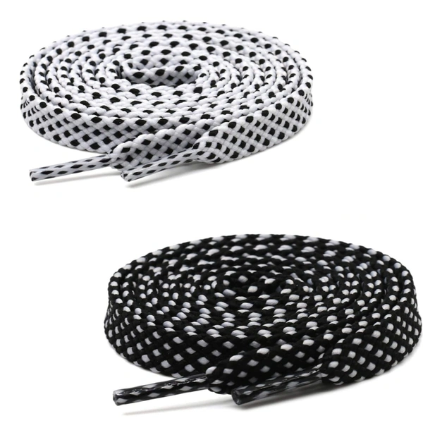 GRAH SANGRAH® 2 Pair (1 Pair Per Single Color) Flat Unisex Shoelaces For Casual, Running Sports Shoes Double Color Twill - 120 CM, White-Black