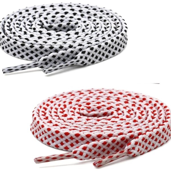 GRAH SANGRAH® 2 Pair (1 Pair Per Single Color) Flat Unisex Shoelaces For Casual, Running Sports Shoes Double Color Twill - 120 CM, White-Red