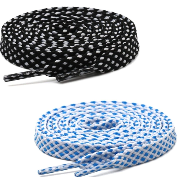 GRAH SANGRAH® 2 Pair (1 Pair Per Single Color) Flat Unisex Shoelaces For Casual, Running Sports Shoes Double Color Twill - 120 CM, Black-Blue