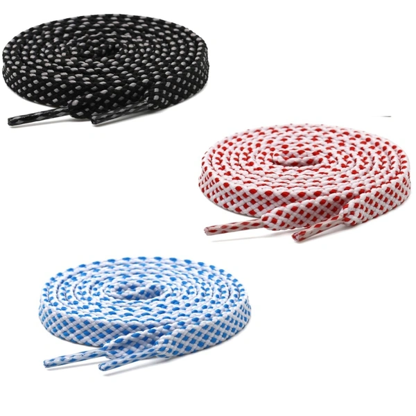 GRAH SANGRAH® 3 Pair (1 Pair Per Single Color) Flat Unisex Shoelaces For Casual, Running Sports Shoes Double Color Twill - 120 CM, Black-Sky-Red