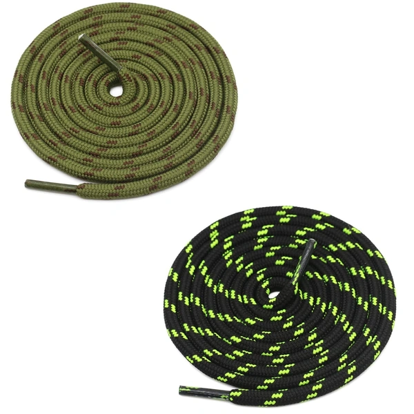 GRAH SANGRAH® (2 Pair) (1 Pair Per Single Color) Shoes Laces Athletic Shoelaces For Sport/Running Shoes Shoe Strings - 120 CM, Army Green Brown-Black Fluorescent Green
