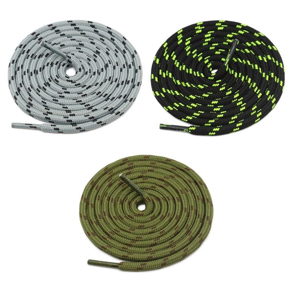 GRAH SANGRAH® (3 Pair) (1 Pair Per Single Color) Shoes Laces Athletic Shoelaces For Sport/Running Shoes Shoe Strings - 120 CM, Army Green- Black Fluorescent-Grey Black