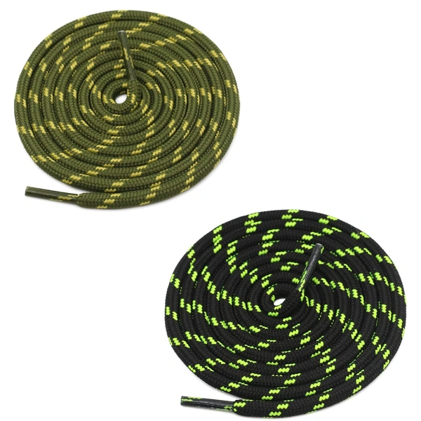 GRAH SANGRAH® (2 Pair) (1 Pair Per Single Color) Shoes Laces Athletic Shoelaces For Sport/Running Shoes Shoe Strings - 120 CM, Army Green Yellow- Fluorescent-BLK