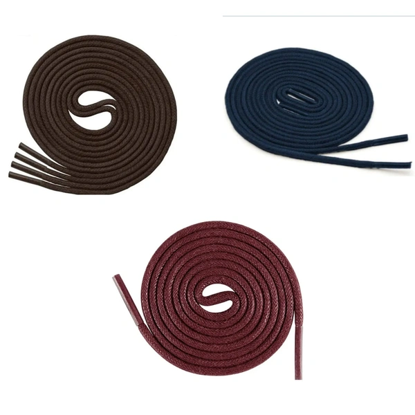 GRAH SANGRAH® (3 Pair) 1 Pair Per Color Waxed Cotton Dress Round Shoelaces For Formal Shoes/Leather Shoe/Boots - 60 CM, Dark Brown-Navy-Maroon