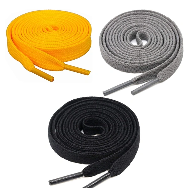 GRAH SANGRAH® 3 Pair (1 Pair Per Single Color) Flat Shoe Lace For Running, Sport Or Gym Shoelace - 120 CM, Yellow-Grey-Black