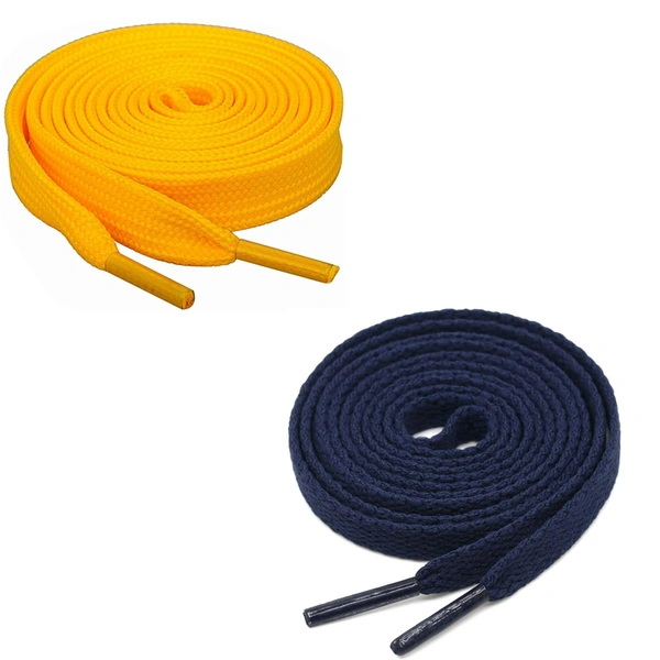GRAH SANGRAH® (2 Pair) Flat Shoe Lace For Running, Sport Or Gym Shoelace - 120 CM, Yellow_ Navy