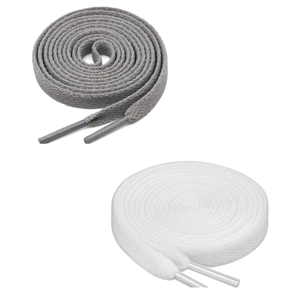 GRAH SANGRAH® (2 Pair) Flat Shoe Lace For Running, Sport Or Gym Shoelace - 120 CM, Grey-White