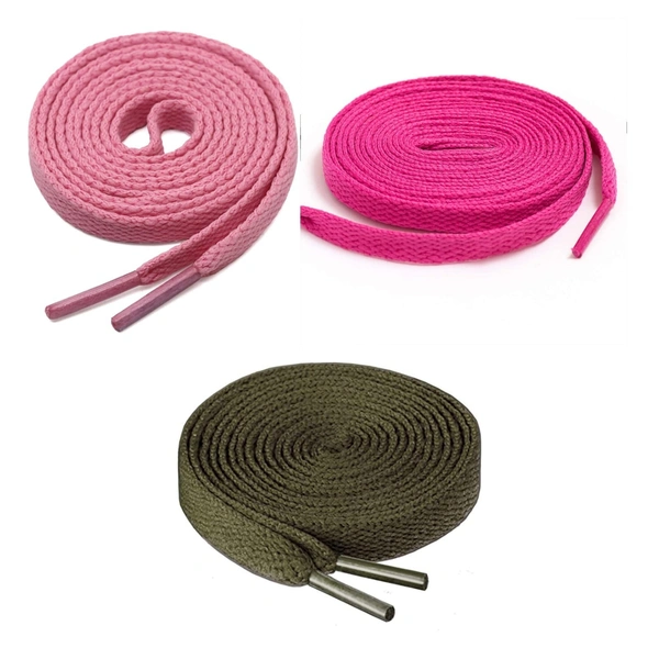 GRAH SANGRAH® 3 Pair (1 Pair Per Single Color) Flat Shoe Lace For Running, Sport Or Gym Shoelace - 120 CM, Pink-Hot Pink-Army Green