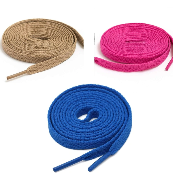 GRAH SANGRAH® 3 Pair (1 Pair Per Single Color) Flat Shoe Lace For Running, Sport Or Gym Shoelace - 150 CM, Hot Pink_ Blue_ Cream
