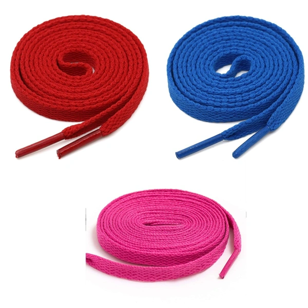 GRAH SANGRAH® 3 Pair (1 Pair Per Single Color) Flat Shoe Lace For Running, Sport Or Gym Shoelace - 120 CM, Hot Pink_Blue_Red