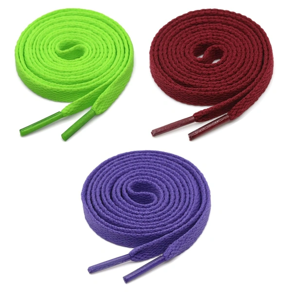 GRAH SANGRAH® 3 Pair (1 Pair Per Single Color) Flat Shoe Lace For Running, Sport Or Gym Shoelace - 120 CM, Fluorescent_ Maroon_ Purple