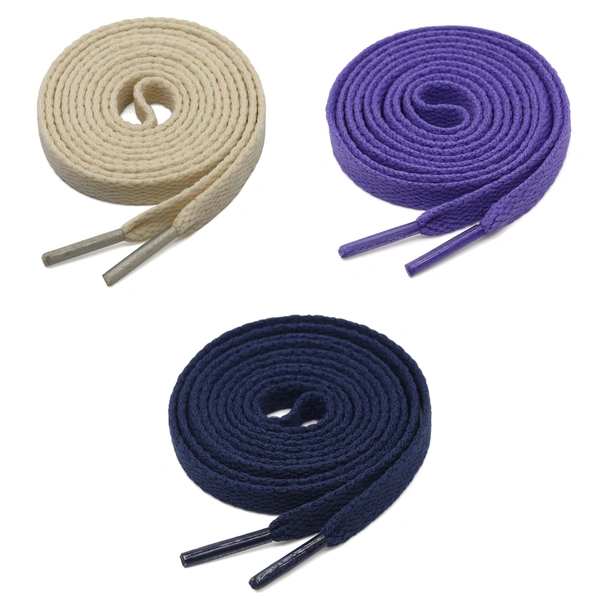 GRAH SANGRAH® 3 Pair (1 Pair Per Single Color) Flat Shoe Lace For Running, Sport Or Gym Shoelace - 150 CM, Beige-Purple-Navy