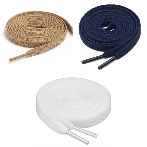 GRAH SANGRAH® 3 Pair (1 Pair Per Single Color) Flat Shoe Lace For Running, Sport Or Gym Shoelace - 120 CM, Cream-Navy-White