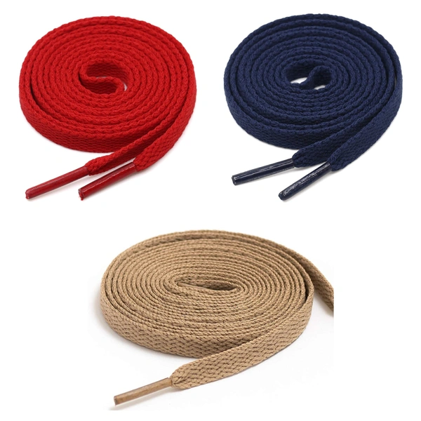 GRAH SANGRAH® 3 Pair (1 Pair Per Single Color) Flat Shoe Lace For Running, Sport Or Gym Shoelace - 150 CM, Cream-Navy- Red