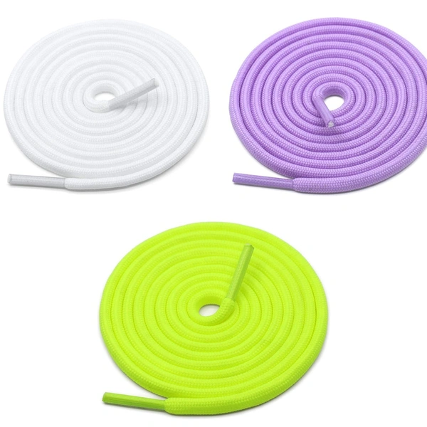 GRAH SANGRAH® 3 Pair (1 Pair Per Single Color) Unisex Shoes Laces For Sport, Running Casual Gym Shoelaces - 120 CM, White / Purple / Fluorescent