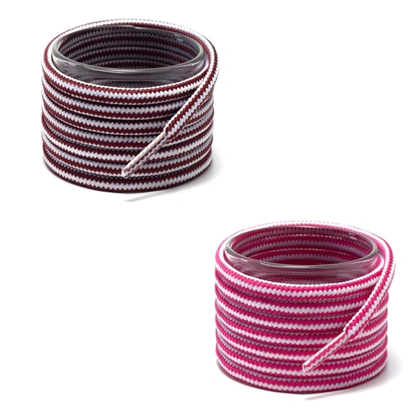 GRAH SANGRAH® (2 Pair Round Boot Laces Running, Sports, Gym, Casual Dual Coloured Striped Shoe Lace - 120 CM, Maroon White / Hot Pink White