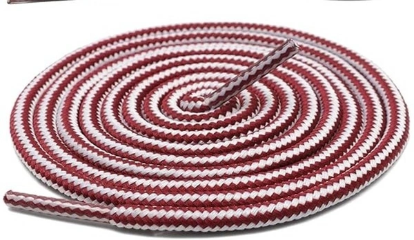 GRAH SANGRAH® (2 Pair Round Boot Laces Running, Sports, Gym, Casual Dual Coloured Striped Shoe Lace - 120 CM, Maroon White / Hot Pink White