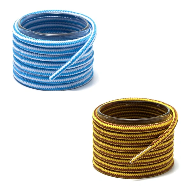 GRAH SANGRAH® (2 Pair Round Boot Laces Running, Sports, Gym, Casual Dual Coloured Striped Shoe Lace - 120 CM, Sky White / Yellow Brown