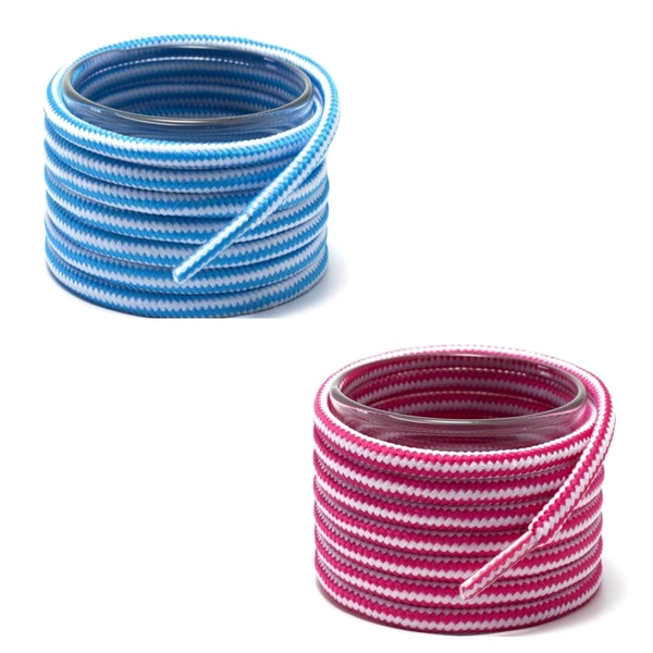 GRAH SANGRAH® (2 Pair Round Boot Laces Running, Sports, Gym, Casual Dual Coloured Striped Shoe Lace - 120 CM, Sky White / Hot Pink White