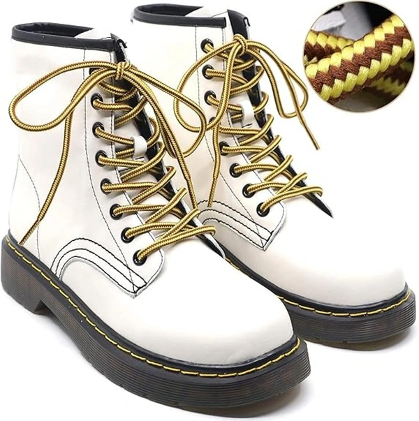 GRAH SANGRAH® (2 Pair Round Boot Laces Running, Sports, Gym, Casual Dual Coloured Striped Shoe Lace - 120 CM, Yellow Brown