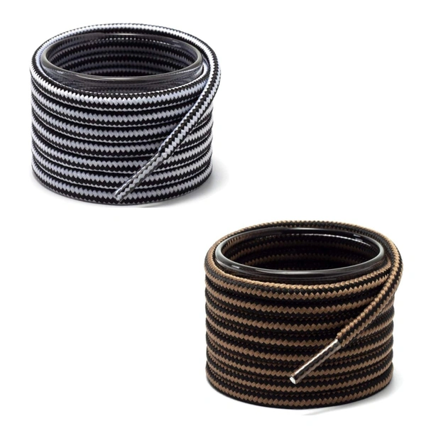GRAH SANGRAH® (2 Pair Round Boot Laces Running, Sports, Gym, Casual Dual Coloured Striped Shoe Lace - 120 CM, White Black / Brown Black