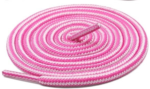 GRAH SANGRAH® (2 Pair Round Boot Laces Running, Sports, Gym, Casual Dual Coloured Striped Shoe Lace - 120 CM, Hot Pink White
