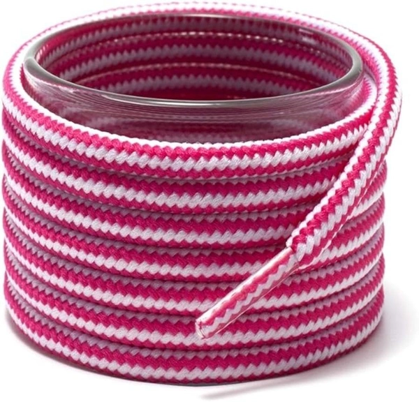 GRAH SANGRAH® (2 Pair Round Boot Laces Running, Sports, Gym, Casual Dual Coloured Striped Shoe Lace - 120 CM, Hot Pink White