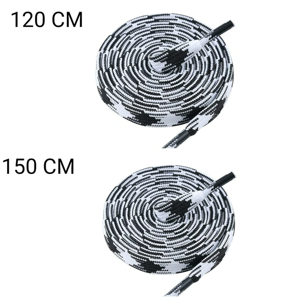 GRAH SANGRAH® 2 Pair | 1 Pair 120 CM | 1 Pair 150 CM| Flat, Sport or Gym Sneaker Shoelace - 120 or 150 CM, Black White