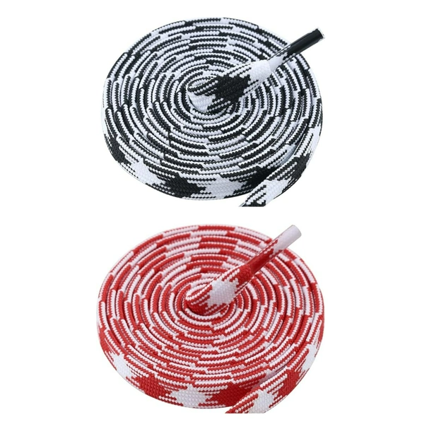 GRAH SANGRAH® 2 Pairs | Fashionable Double Layer Flat Colored | Unisex Shoe laces for Sneakers - 150 CM, Black White_ Red White