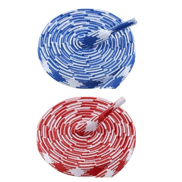 GRAH SANGRAH® 2 Pairs | Fashionable Double Layer Flat Colored | Unisex Shoe laces for Sneakers - 150 CM, Blue White_ Red White