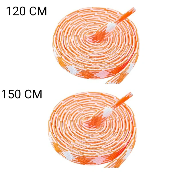 GRAH SANGRAH® 2 Pair | 1 Pair 120 CM | 1 Pair 150 CM| Flat, Sport or Gym Sneaker Shoelace - 120 or 150 CM, Orange White