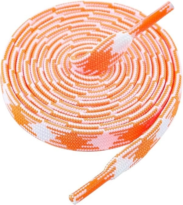 GRAH SANGRAH Flat Shoelace | 2 Pair (1 Pair Per Single Color) Unisex Shoelaces for Sport, Running Casual Shoes - 120 CM, Blue White_ Orange