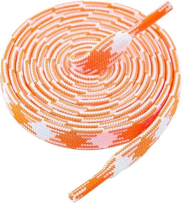 GRAH SANGRAH Flat Shoelace | 2 Pair (1 Pair Per Single Color) Unisex Shoelaces for Sport, Running Casual Shoes - 150 CM, White Black_ Orange