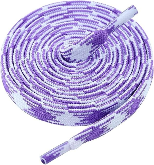 GRAH SANGRAH Flat Shoelace | 2 Pair (1 Pair Per Single Color) Unisex Shoelaces for Sport, Running Casual Shoes - 120 CM, White Black_ Purple