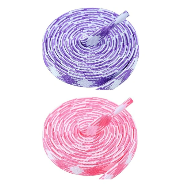 GRAH SANGRAH® 2 Pairs | Fashionable Double Layer Flat Colored | Unisex Shoe laces for Sneakers - 150 CM, Purple White_ pink White