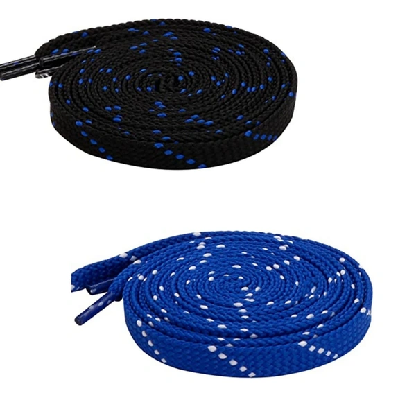 GRAH SANGRAH® 2 Pair (1 Pair Per Single Color) Flat Unisex Shoelaces For Casual, Running Sports Shoes Double Color Twil - 120 CM, Black Blue-Blue White