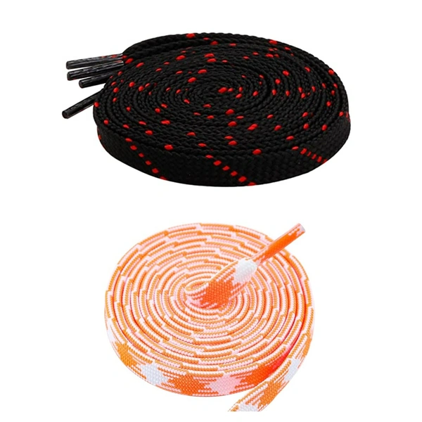 GRAH SANGRAH Flat Shoelace | 2 Pair (1 Pair Per Single Color) Unisex Shoelaces for Sport, Running Casual Shoes - 150 CM, Black Red_ Orange