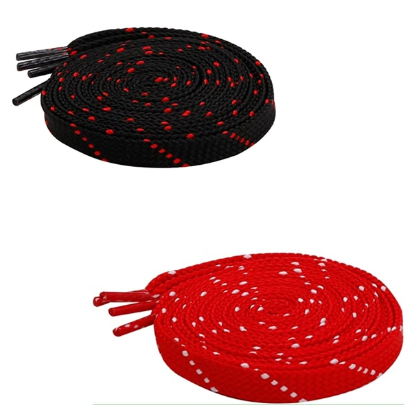 GRAH SANGRAH® 2 Pair (1 Pair Per Single Color) Flat Unisex Shoelaces For Casual, Running Sports Shoes Double Color Twil - 120 CM, Black Red-Red White