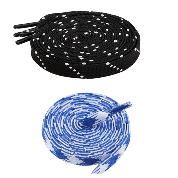 GRAH SANGRAH Flat Shoelace | 2 Pair (1 Pair Per Single Color) Unisex Shoelaces for Sport, Running Casual Shoes - 120 CM, Black White_ Blue