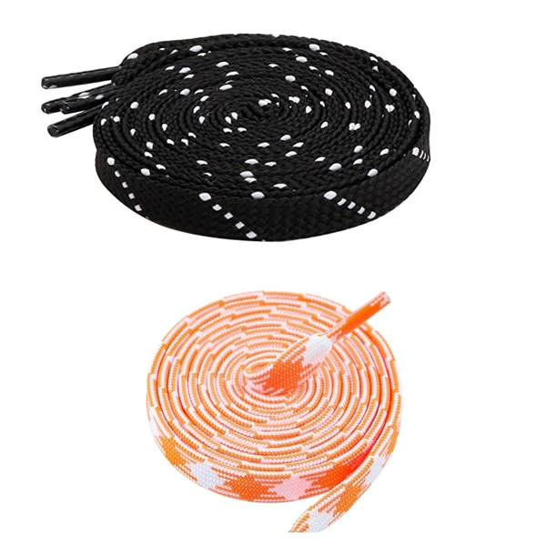 GRAH SANGRAH Flat Shoelace | 2 Pair (1 Pair Per Single Color) Unisex Shoelaces for Sport, Running Casual Shoes - 150 CM, Black White_ Orange